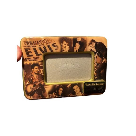 Vintage Elvis Presley Picture Frame w/ Old Pictures of Elvis Preforming, Love Me - Picture 8 of 8